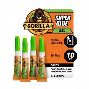 Gorilla Super Glue Gel, Clear Glue, Four 3 Gram Tubes (Pack of 1) - All Purpose and Fast Setting for Projects and Repairs
