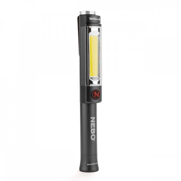 NEBO Big Larry 2 Work Light | 500 Lumens, 4 Light Modes, Magnetic LED Flashlight & Portable COB Task Lamp, Battery Powered, Pocket Clip, Water Resistant, Includes 3x AA Batteries — Storm Gray