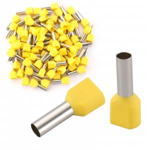 BAOMAIN 100-Pack 10 AWG Twin Wire Ferrules Yellow TE6012 Pin Terminal