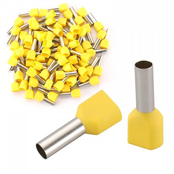 BAOMAIN 100-Pack 10 AWG Twin Wire Ferrules Yellow TE6012 Pin Terminal