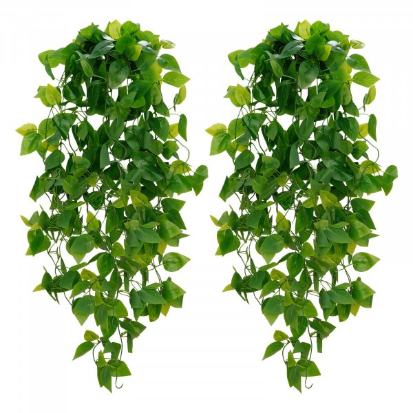 BLEUM CADE Fake Hanging Plants, 2pcs Artificial Pothos Vines Faux Plants Greenery for Wall Home Living Room Office Indoor Outdoor Decor (No Baskets)