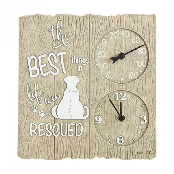 Taylor Precision Products 5265975 14-Inch Clock with Thermometer (Pet Rescue)