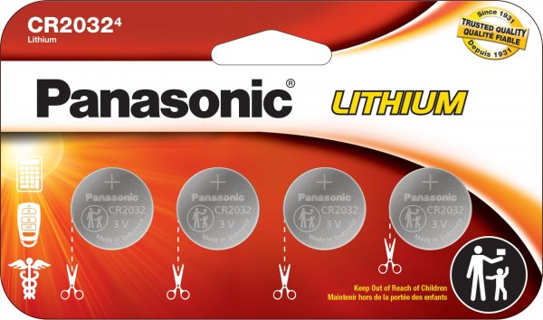 Panasonic CR2032 3.0 Volt Long Lasting Lithium Coin Cell Batteries in Child Resistant, Standards Based Packaging, 4-Battery Pack