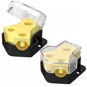 RVBOATPAT 12V Power Distribution Block Car Audio Amp Splitter 2 Way 0/2/4 Gauge in 4/6/8 Gauge Out Ground Distribution Block for Automotive Car Boat