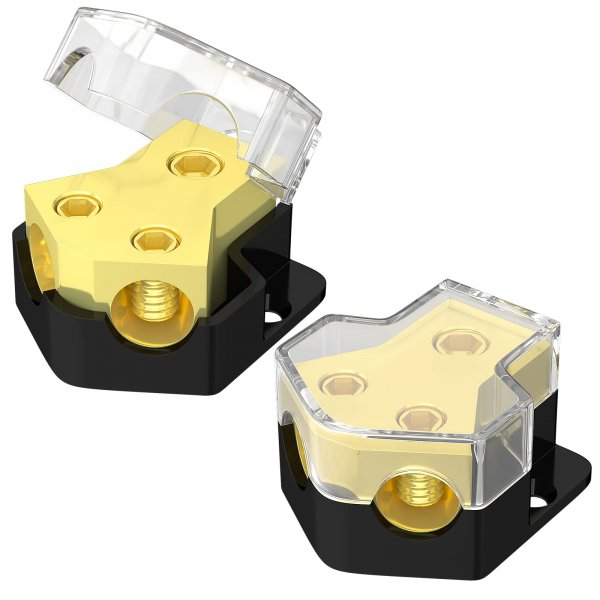 RVBOATPAT 12V Power Distribution Block Car Audio Amp Splitter 2 Way 0/2/4 Gauge in 4/6/8 Gauge Out Ground Distribution Block for Automotive Car Boat