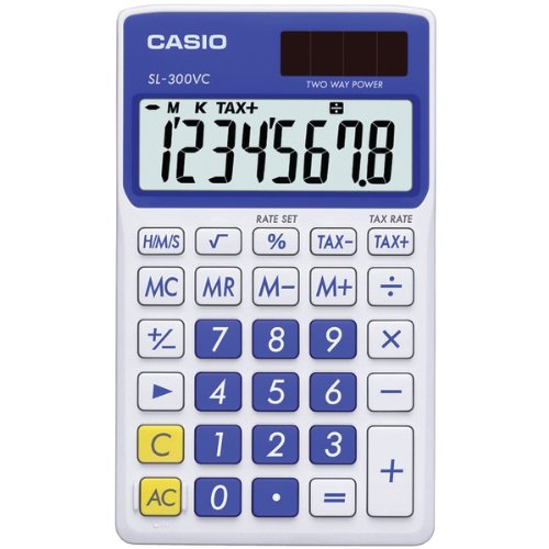 Casio SL300VCBESIH Solar Wallet Calculator with 8-Digit Display (Blue)