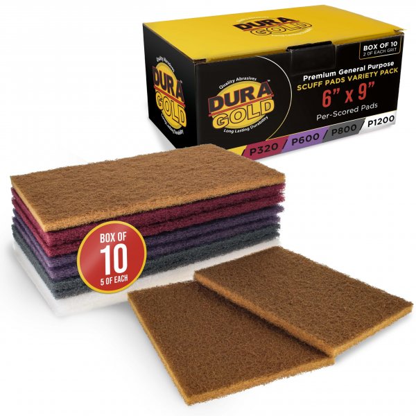 Dura-Gold Premium 6" x 9" 10 Scuff Pad Variety Pack, 2 Each Maroon, Gray, Gold, Purple and White - Scuffing, Scouring, Sanding, Cleaning, Blending, Paint Surface Prep Adhesion - Automotive Auto Body