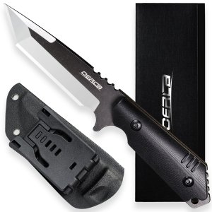 OERLA OLX-004 Tactical Survival Knife with Kydex Sheath, Outdoor Fixed Blade with Belt Clip, 420HC Steel Blade Camping Knife with G10 Handle