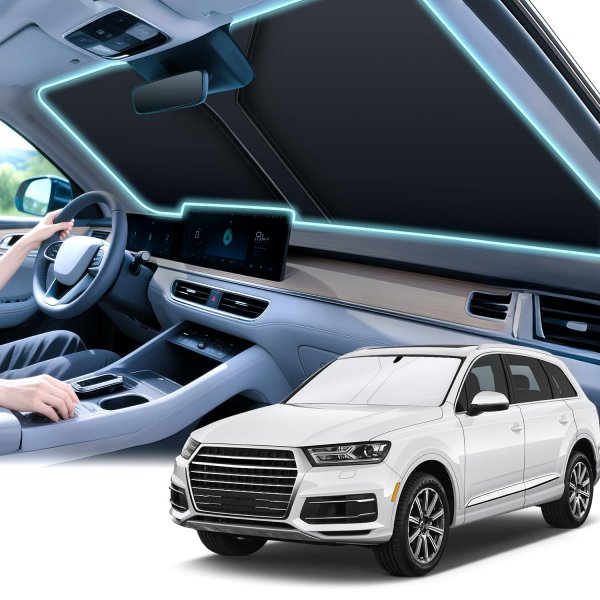 SINGARO 300T Universal Car Windshield Sun Shade, Foldable Reflective for Windshield & Window Shades with Overlapping Design, Car Interior Accessories (58" L x 32" W)