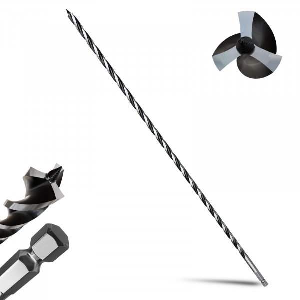 3/8"×24" Professional Auger Drill Bit for Wood with Quick Change 3/8" Hex Shank- 3-Cutter Design with Dual-Flute for Fast Chip Removal, Fits Hardwood, Softwood, PVC, Drywall & Tree Stumps