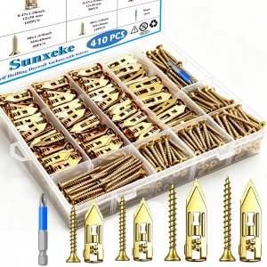 Sunxeke 410PCS Self Drilling Drywall Anchors and Screws Kit, Heavy Duty Wall Anchors for Drywall, Zinc Plated Self Drilling Anchor Screws, No Drill Needed for Picture Hanging & Furniture Fixing