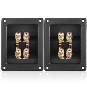 Facmogu 2PCS Rectangle 4-Way Speaker Terminal Box, Gold-Plated Binding Post Terminal Cable Connector for DIY Applications, Terminal Cups with 2 Pairs Banana Plug Socket Connector & 4PCS Screws