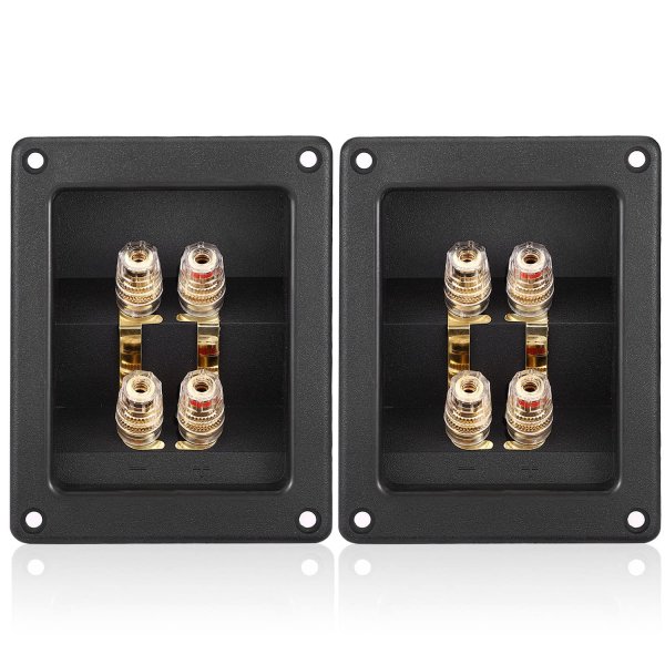 Facmogu 2PCS Rectangle 4-Way Speaker Terminal Box, Gold-Plated Binding Post Terminal Cable Connector for DIY Applications, Terminal Cups with 2 Pairs Banana Plug Socket Connector & 4PCS Screws