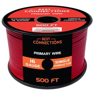 BEST CONNECTIONS Automotive Primary Wire - 500ft (Various Color Options) | Ideal for Trailer, Speaker, and Lighting Circuits | Durable Primary/Remote, Power/Ground Electrical Wiring (Red, 16 Gauge)