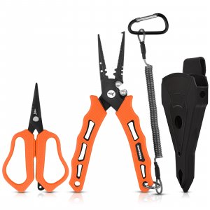 KastKing Cutthroat 7.5" Saltwater Fishing Pliers & Scissors Set, Orange