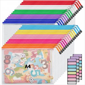 JARLINK A4 Mesh Zipper Pouch Bags, 30 Pcs Waterproof Zipper Pouch Bags
