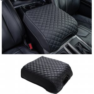 JDMCAR Center Console Cushion Compatible with 2015-2020 Ford F150/2017-2022 F250 F350 F450 and 2018-2024 Expedition Accessories, Customized PU Leather Armrest Cover Protector (Bucket Seat Only)