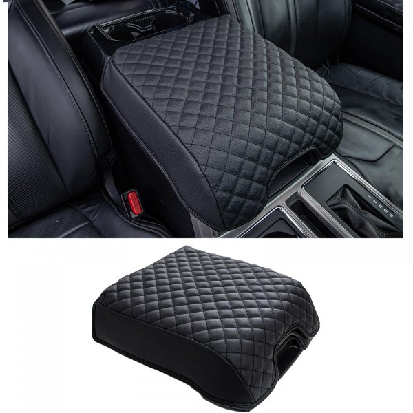 JDMCAR Center Console Cushion Compatible with 2015-2020 Ford F150/2017-2022 F250 F350 F450 and 2018-2024 Expedition Accessories, Customized PU Leather Armrest Cover Protector (Bucket Seat Only)