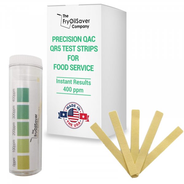 100 Pack Quat Sanitizer Test Strips for Sanitizing Solution – Quaternary Food Service Test Kit for Restaurant Kitchen - QAC QR5 0-500 ppm - 1 x 100-Strip Vials (1 Pack) by FryOilSaver Co.
