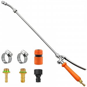 VANPET All Metal Sprayer Wand,1/4" & 3/8" & 1/2" Brass Barbs Sprayer Wand Replacement, Built-in Shut Valve Stainless Steel & 2 Hose Clamps (29 Inches Sprayer Wand)
