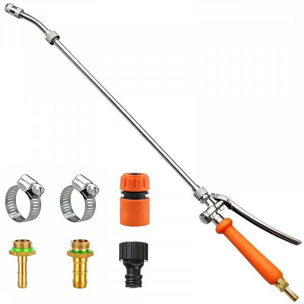 VANPET All Metal Sprayer Wand,1/4" & 3/8" & 1/2" Brass Barbs Sprayer Wand Replacement, Built-in Shut Valve Stainless Steel & 2 Hose Clamps (29 Inches Sprayer Wand)