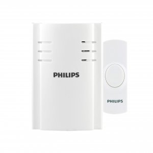Philips Wireless Doorbell Kit, Plug-In Reciever, 1 Push Button, 2 Melodies, 4 Volume Levels, 150 Ft Range, White, DES2120W/27
