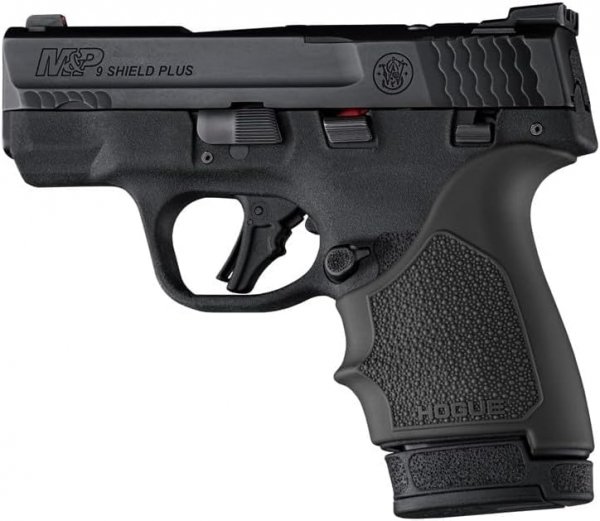 Hogue HandAll Beavertail Rubber Grip Sleeve for S&W M&P 9 Shield Plus, Black - 18410