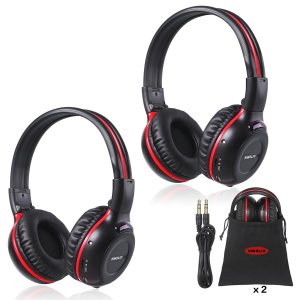 SIMOLIO 2 Pack of Wireless Car Headphones, 2 Channel IR Wireless Headphones for Kids, Not Bluetooth, in Car DVD Headsets with Storage Bag for Vehicle Universal Rear Entertainment System