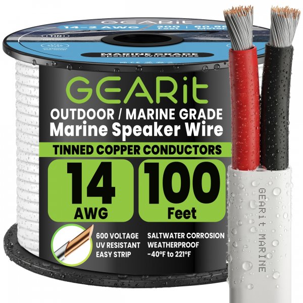 GEARit Marine Speaker Wire 14 Gauge 100 ft,14 AWG Stranded Wire Tinned Copper 2 Conductor, Marine Grade Speaker Wire Landscape Wire Copper Wires for Automotive, Outdoor, Speaker, Lamp, Trailer, Car