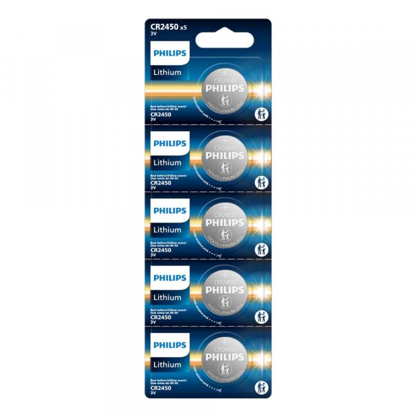 PHILIPS CR2450 Battery, [5-Pack] cr2450 3v Lithium Coin Cell Batteries, Long-Lasting 2450 batteries, 10-Year Shelf Life, CR 2450 Battery for Car Key Fob, Medical Devices, MyQ battery, Remote Controls.