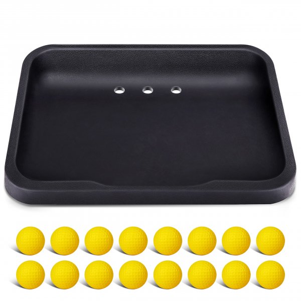 CHAMPKEY Heavy Duty Rubber Golf Ball Tray with 16 Foam Golf Balls | Excellent Durability and Stability for Indoor and Outdoor Training