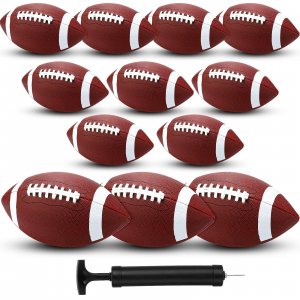 Jerify 12 Pcs Composite Leather Footballs with Pump,Size 6,Brown White