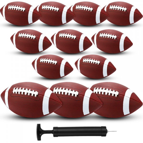 Jerify 12 Pcs Composite Leather Footballs with Pump,Size 6,Brown White