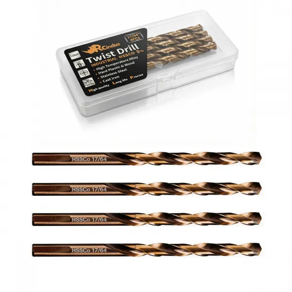 RCINDUS (4PCS) 17/64" Cobalt Drill Bit, HSS M35 Metal Drill Bits for Steel, Stainless Steel, Cast Iron, Hard Plastic and Wood