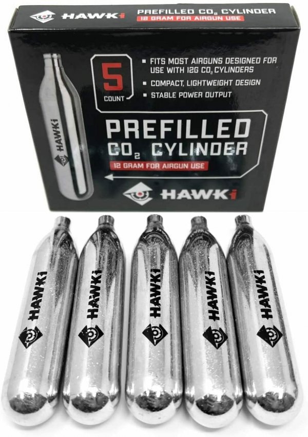 Hawki CO2 12 gram Cartridges for Air Guns/Airsoft Pistols/Paintball Gun (5 Pack)