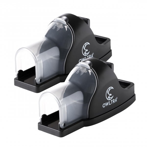 OWLTRA in-/Outdoor Safe Tunnel Snap Mouse Trap 2PCS, Instant Eliminate Rodent Snap Trap with Clear Tunnel Entry, Touch-Free Release, and Powerful Snap, Black, TST-217