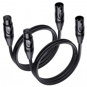 Cable Matters 2-Pack Premium Short XLR to XLR Cables - 3ft, Male to Female Microphone Cable, 21 AWG, Oxygen-Free Copper (OFC) Mic Cord, Black