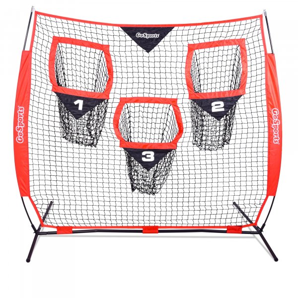 GoSports Football Trainer Throwing Net - Choose Between 8 ft x 8 ft or 6 ft x 6 ft Nets - Improve QB Throwing Accuracy - Includes Foldable Bow Frame and Portable Carry Case