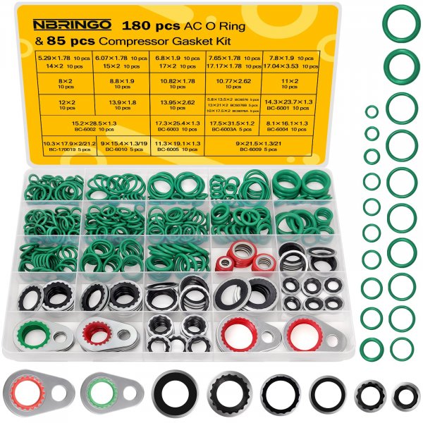 NBRINGO 265 Pcs Automotive AC O Ring & Gasket Seal Kit for R134a Systems