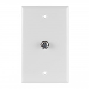 GE Coax Plate, 1-Port, One Wall Mounted F-Type Connection for Coaxial Cable, Screws Included, Single Gang, White, 40050
