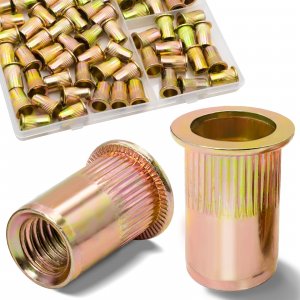 Vifmy 5/16"-18 UNC Rivet Nut, 60Pcs Zinc Plated Finish Carbon Steel Flat Head Threaded Insert Nutsert Kit