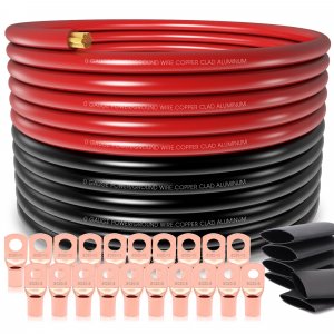 Ruikarhop 40FT 1/0 Battery Cable Copper Clad Aluminum,0 Gauge Wire with 20pcs Terminal Connectors with 3:1Heat Shrink Tube for Car Amp,Winch Wiring kit,Reducer,Starter,Solar Power,Automotive Wire