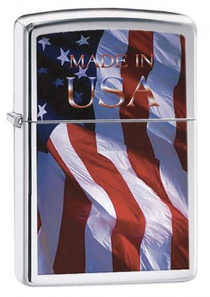 Zippo 24797 Windproof Lighter Made in USA Flag, High Polish Chrome Finish