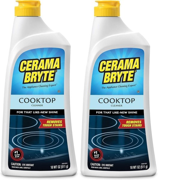 Cerama Bryte Cooktop Cleaner for Glass-Ceramic Surfaces, 18 oz, 2 Pack