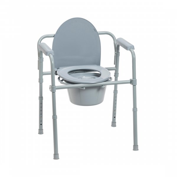 Drive Medical Folding Bedside Commode, Adjustable Height, Supports 350 lb