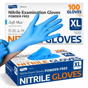 Supmedic Medical Nitrile Exam Gloves, Latex-Free, Powder-Free, Food Safe, Cooking Food Prep, Disposable Gloves, Blue, 100 Pcs (X-Large)