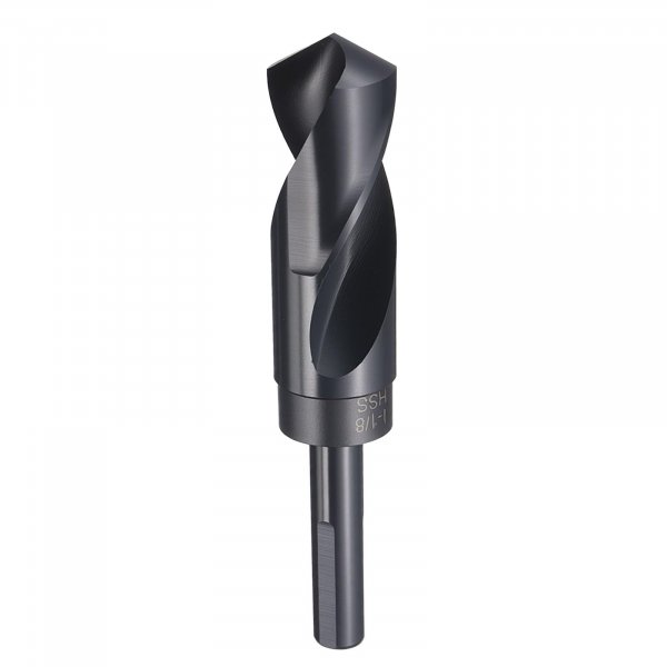 HARFINGTON 1-1/8" Drill Bit 1/2" Reduced Shank 3-Flat 4241 High Speed Steel Nitriding Black 118° Standard Point for Plastic Wood Copper Aluminum Iron Medium Soft Metal