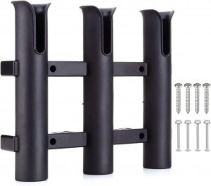 BigTron Fishing Rod Holder Bracket, Tube 3 Rod Rack, Fishing Rod for Boat Kayak Garage Storage or Truck with Screws Side-Mount (1)