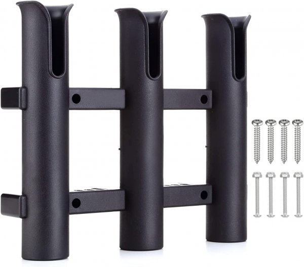 BigTron Fishing Rod Holder Bracket, Tube 3 Rod Rack, Fishing Rod for Boat Kayak Garage Storage or Truck with Screws Side-Mount (1)