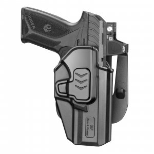 OWB Holster Compatible with Ruger Security 9 Standard, Fits Red Dot/Optics, Level II Index Finger Release Holster, Outside Waistband Carry, 360° Adjustable Paddle, Right Hand